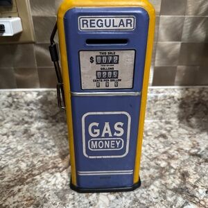 Blue and Yellow 10” Vintage Style‎ Gas Pump  Coin Bank